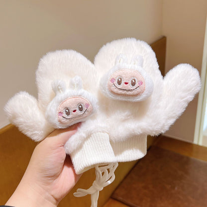 Kids Winter Gloves with Lanyard Thick Fleece-Lined Mittens Plush Warm & Cozy for Boys and Girls