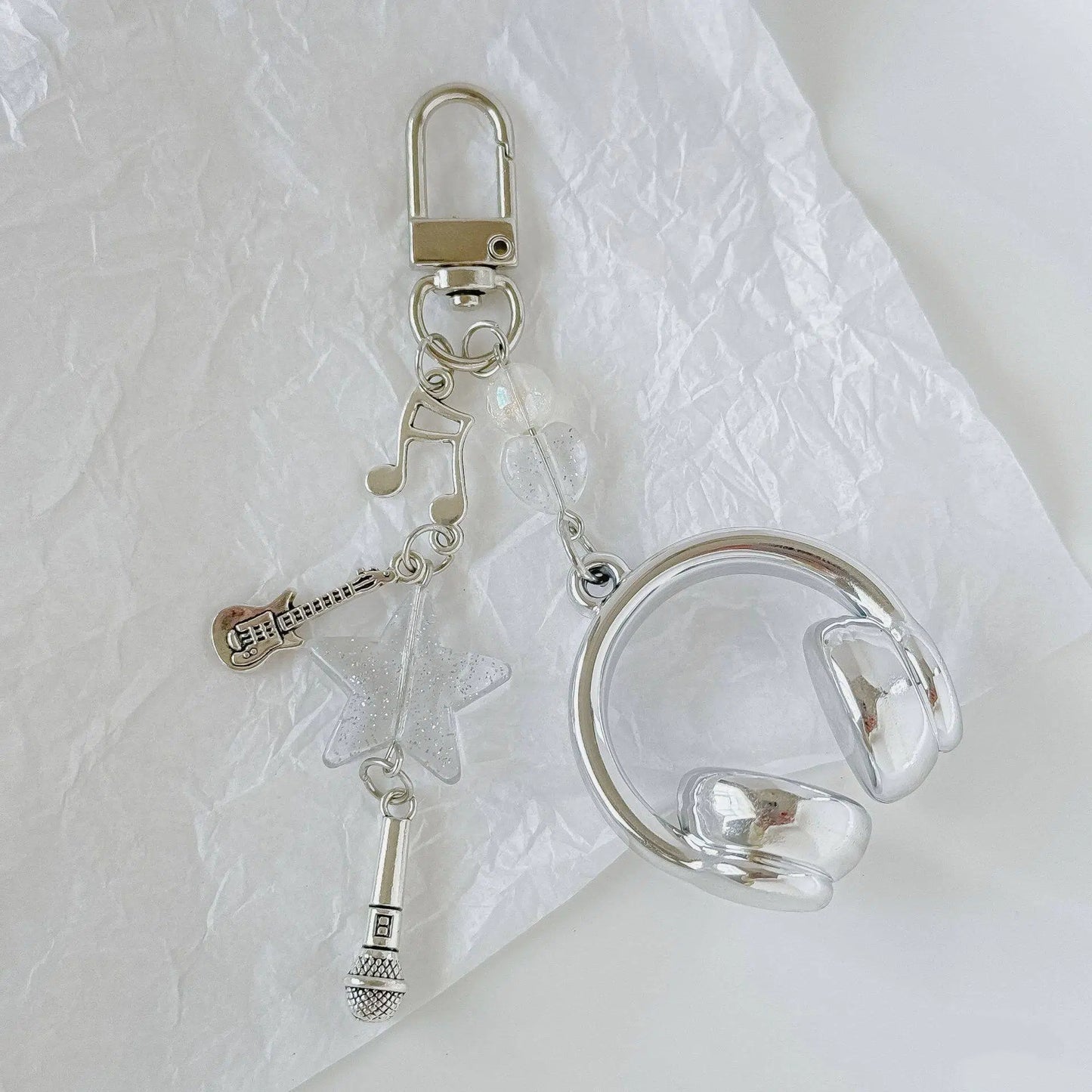 Headphone Music Bag Charm Keychain with Tassel & Beads