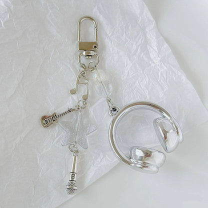 Headphone Music Bag Charm Keychain with Tassel & Beads