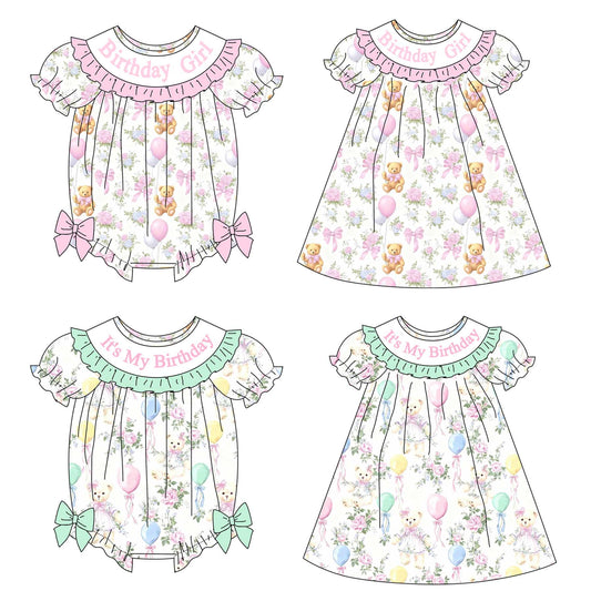Birthday Girl Smocked Embroidered Celebrate Bear Collection