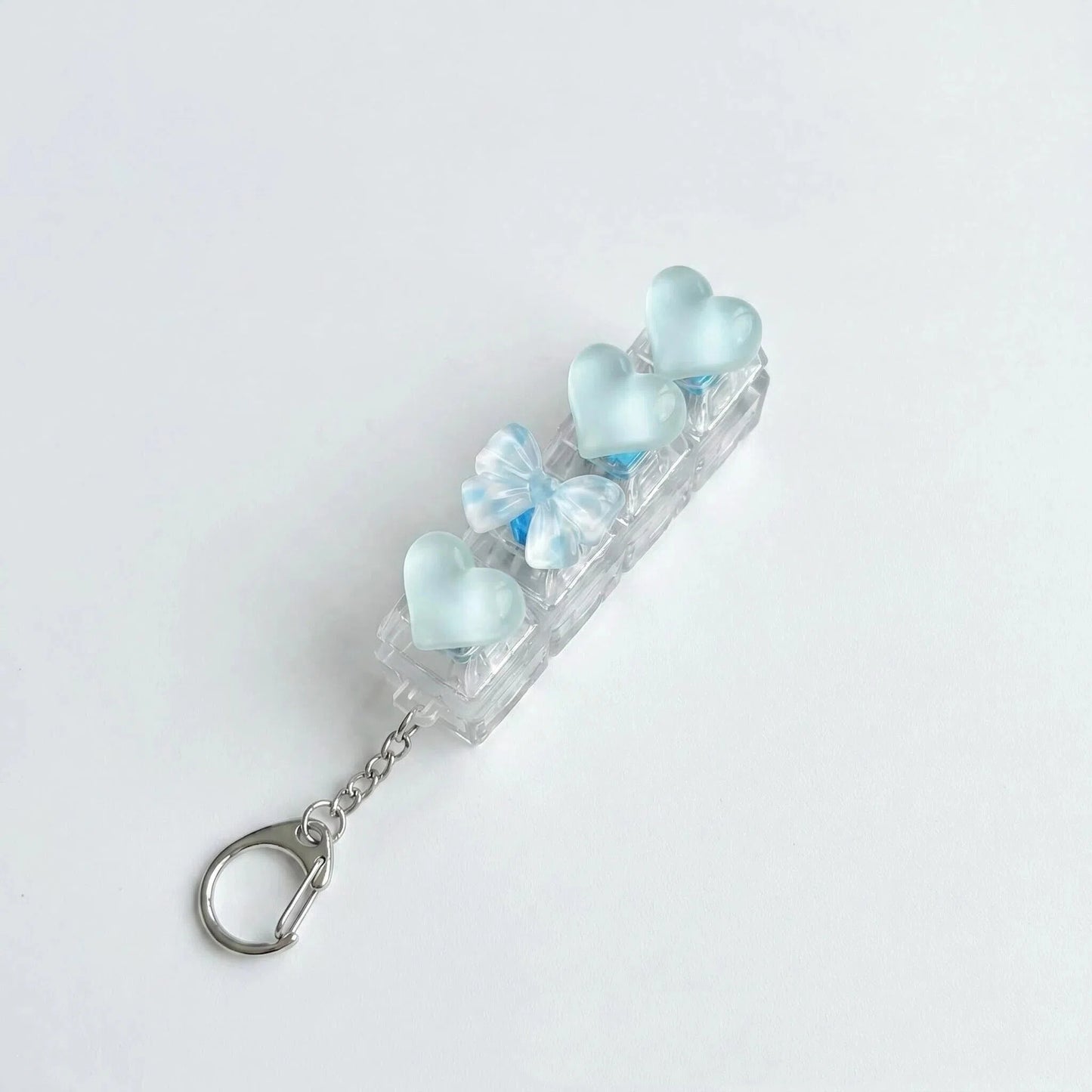 Ice-Translucent Heart Keycap Stress Relief Keychain Keyboard-Style Pendant Charm