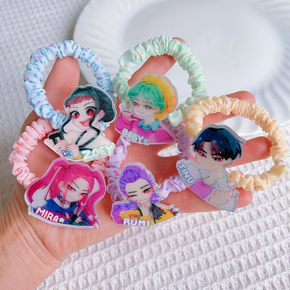 K-Pop Demon Hunters Hair Accessories Set Acrylic Hair Clips & Cartoon Scrunchies Elastic Hair Ties