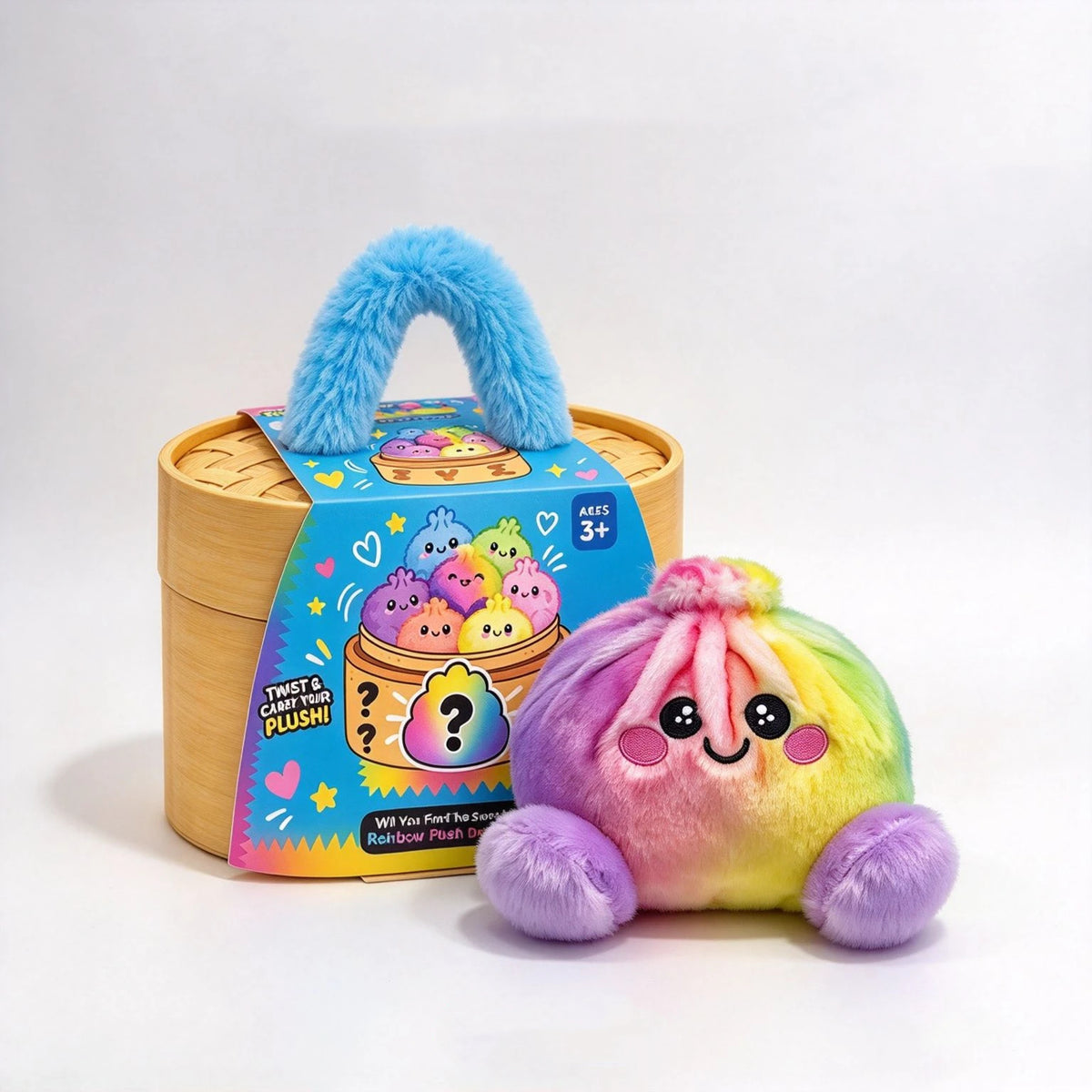 Colorful Dumpling Plush Toy – Cute Smiling Stuffed Bun with Optional Bamboo Steamer Gift Box