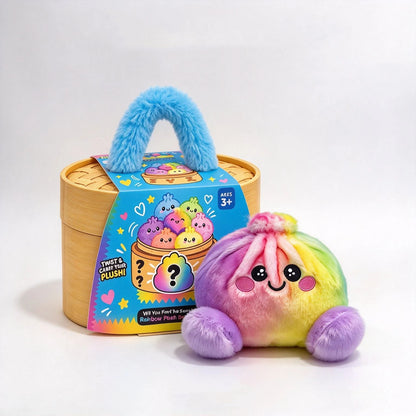 Colorful Dumpling Plush Toy – Cute Smiling Stuffed Bun with Optional Bamboo Steamer Gift Box