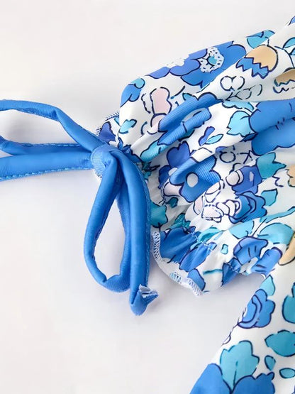 Baby Girls Spring Blue Floral Smock Embroidery Custom Name Romper