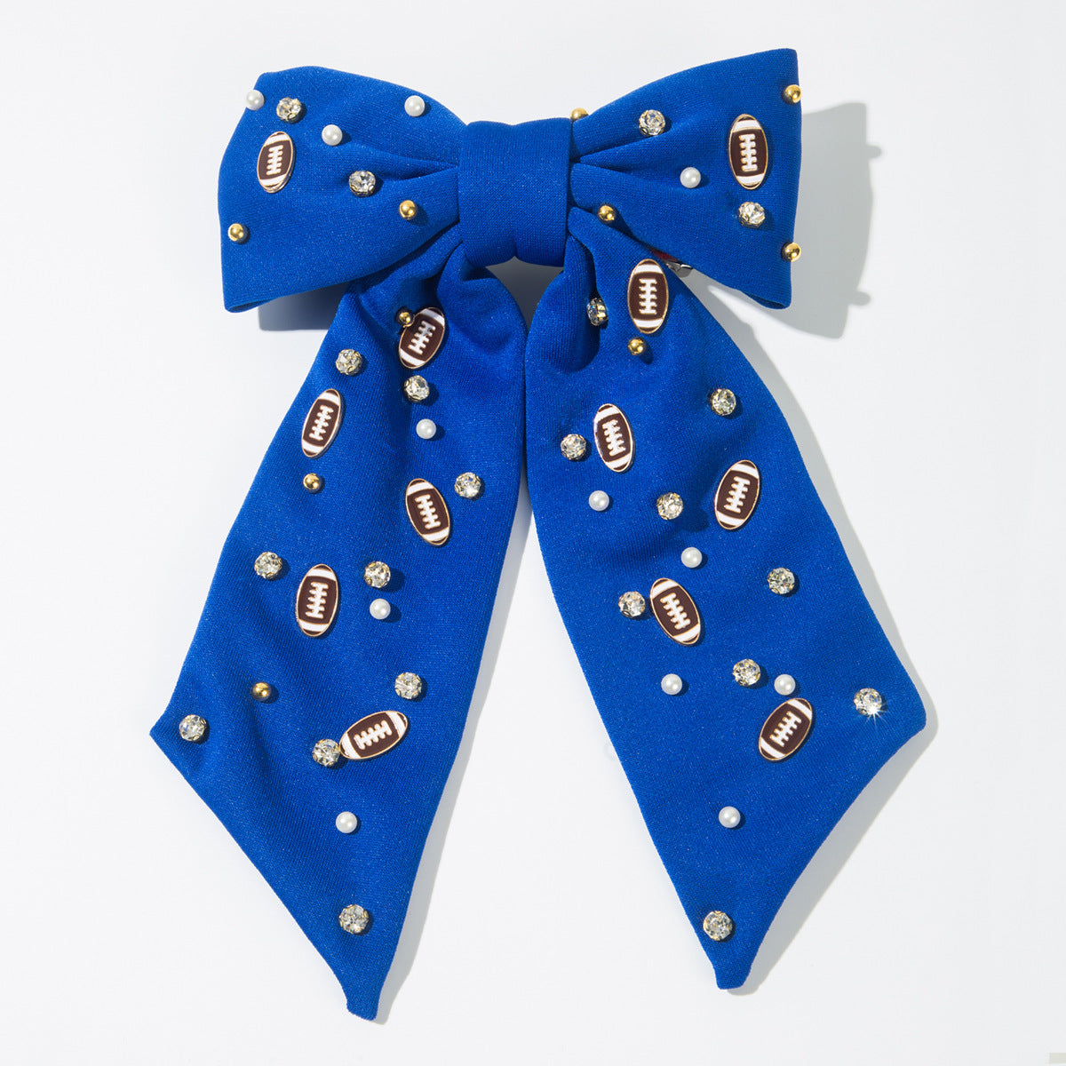 Football Hair Bow with Pearls & Rhinestones – Game Day
