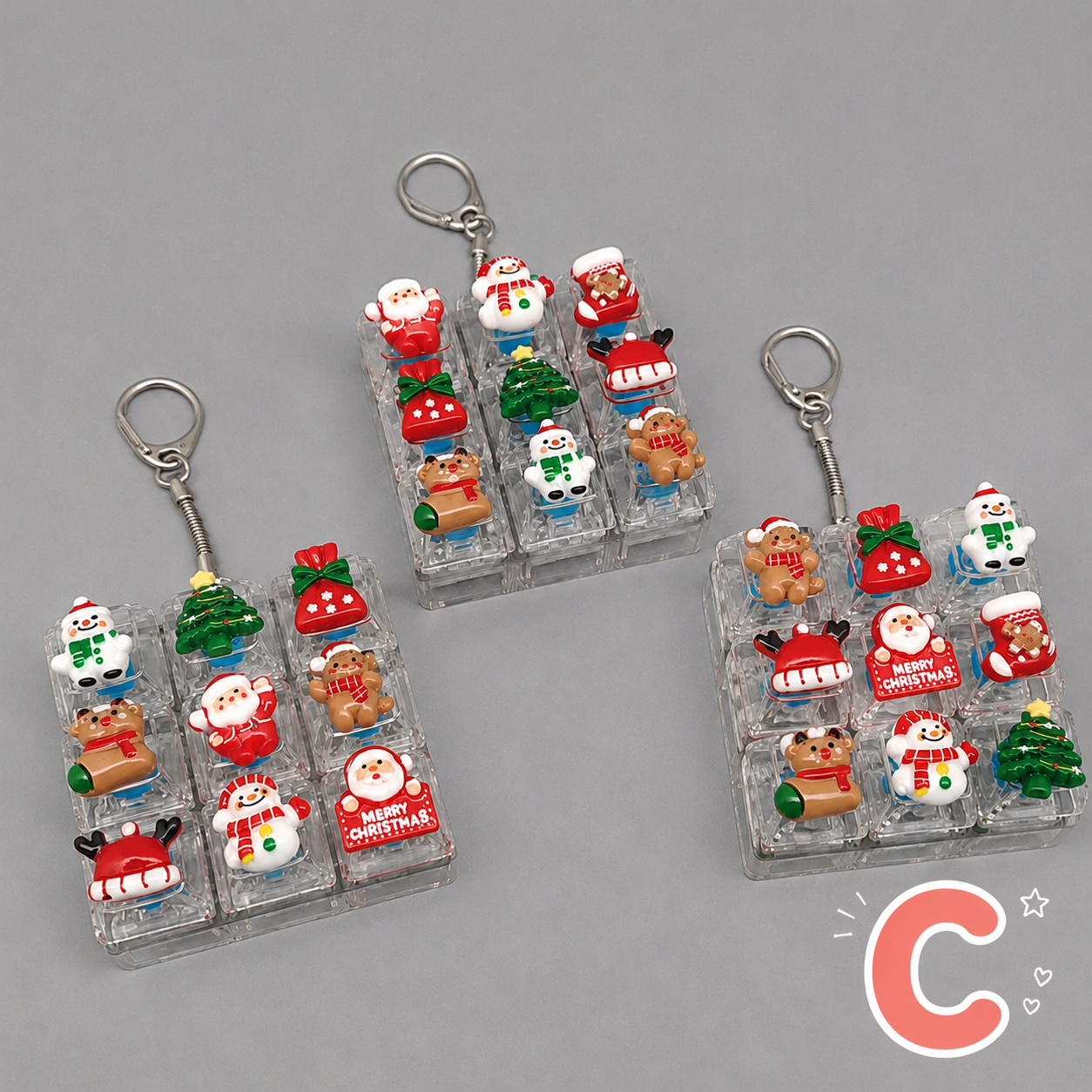 Christmas Fidget 9-Key Pressing Stress Relief Keychain with Cute Holiday Charms
