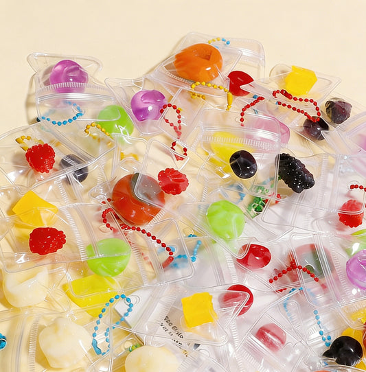 Bagged Fruit Squishy Stress Relief Toy – Cute Fruit Squeeze Toy Bag Charm Keychain