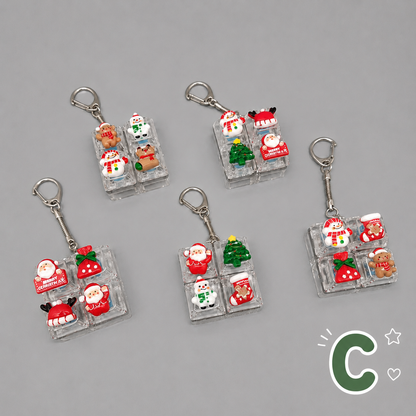 Christmas Fidget 4-Key Cube Pressing Stress Relief Keychain with Cute Holiday Charms
