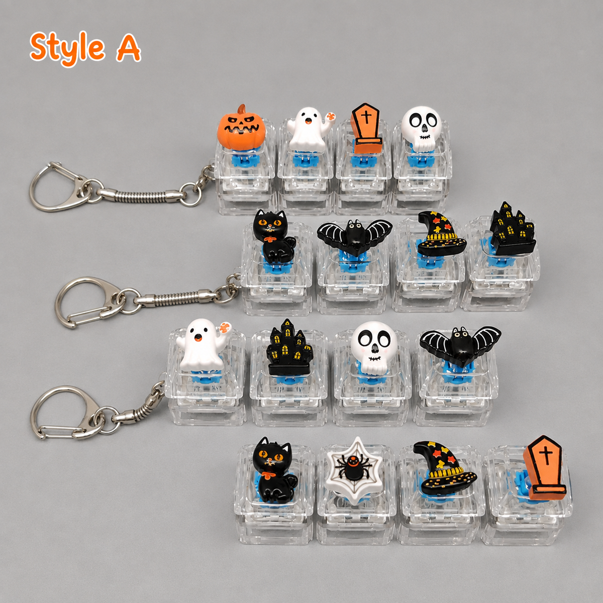 Halloween Fidget Keycap Pressing Stress Relief Keychain with Cute Holiday Charms