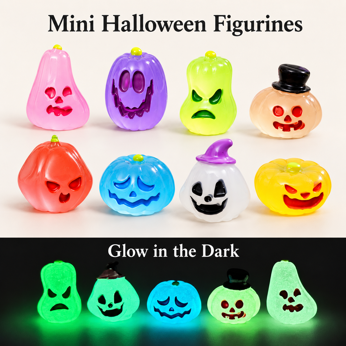 Mini Glow-in-the-Dark Ghost Figurines – Resin Halloween Tabletop Decor & Party Supplies