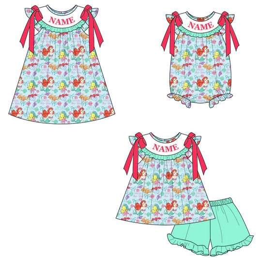 Summer Girls Mermaid Custom Name Smocked Embroidery Set Collection