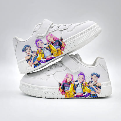 K-Pop Demon Hunter Girl Print Kids Velcro Sneakers Casual White Shoes