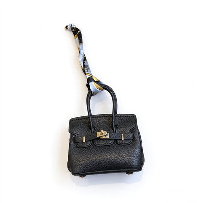 Mini Top Handle Lock Bag Handbag Charm with Scarf – Faux Leather Coin Purse