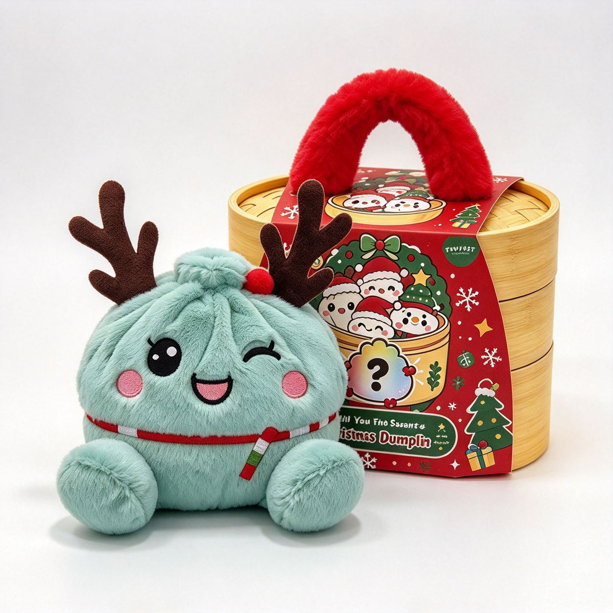 Christmas Bao Bun Plush Toys – Cute Holiday Dumpling Characters, Plush Only or with Bamboo Steamer Gift Box