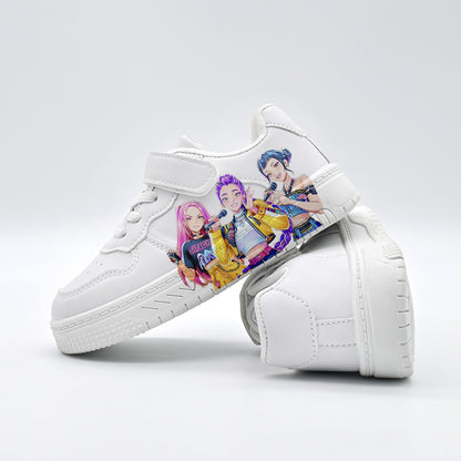 K-Pop Demon Hunter Girl Print Kids Velcro Sneakers Casual White Shoes