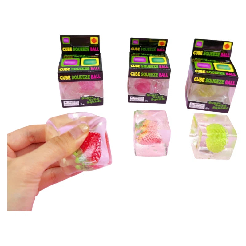 Clear Strawberry Ice Cube Squishy Set – Resin Stress Relief Toy (12PCS/Box)