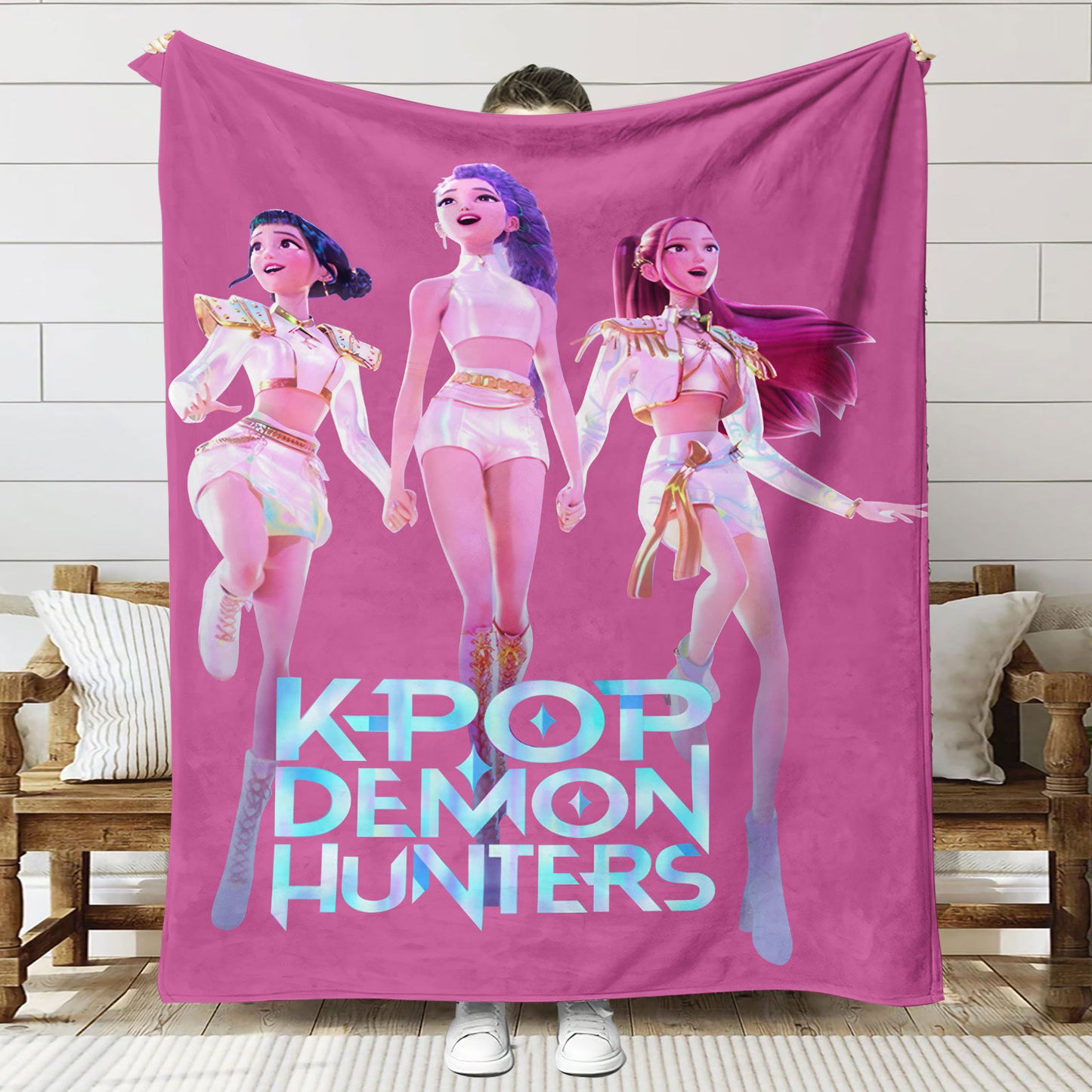 Kpop Demon Hunters Saja Boys Plush Throw Blanket, Flannel Nap Blanket for Sofa or Bed