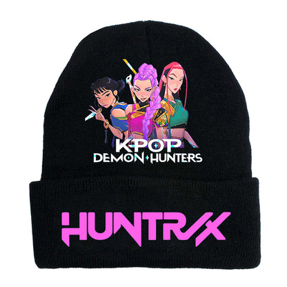 K-Pop Demon Hunters Anime Beanie, Fashion Knitted Cuffed Hat with Print, Outdoor Adult Winter Cap
