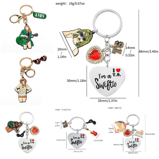 Taylor Swift Inspired Guitar Keychain Alloy Pendant, Album Merchandise Gift for Swifties