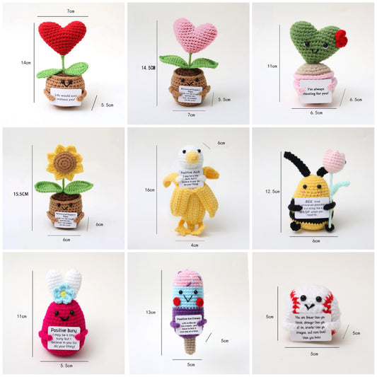 Handmade Crochet Yarn Plush Dolls – Heart Flower, Cactus, Bunny, Bee & More Designs