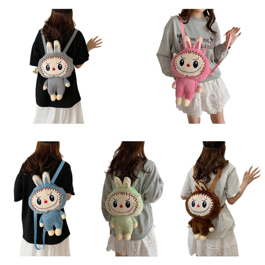 Kids Girls Labubu Soft Plush Backpack Large-capacity Character Doll Bag