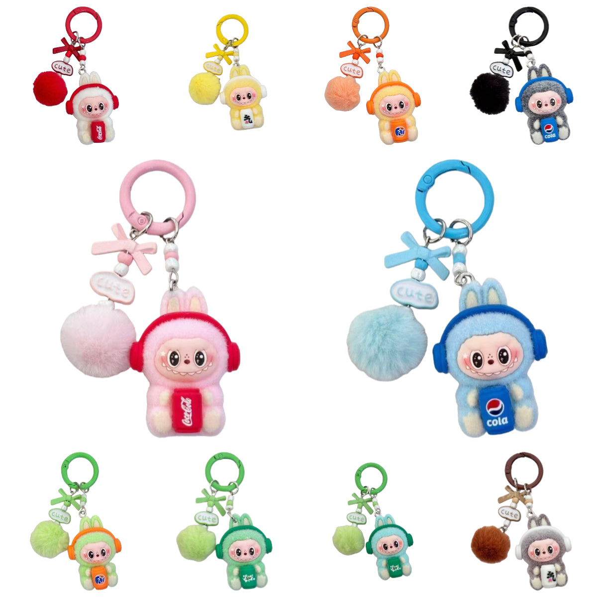 New Flocked Keychain Plush Pendant Labubu Headphone Figure Creative Hanging Ornament