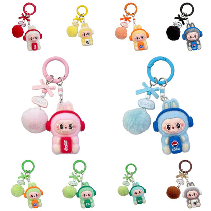 New Flocked Keychain Plush Pendant Labubu Headphone Figure Creative Hanging Ornament
