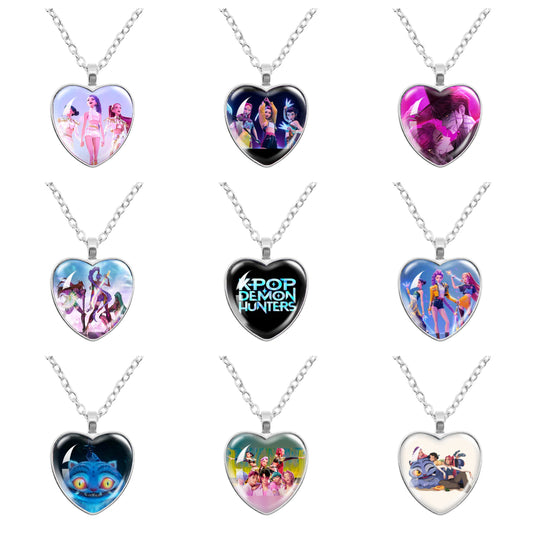 K-Pop Demon Hunters Alloy Heart Shaped Pendant Necklace Cartoon Anime Jewelry Accessory