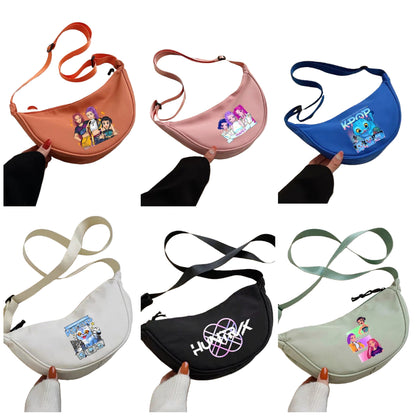 K-Pop Demon Hunters Saja Boys Print Shoulder Bag Crossbody Messenger Half-Moon Bag
