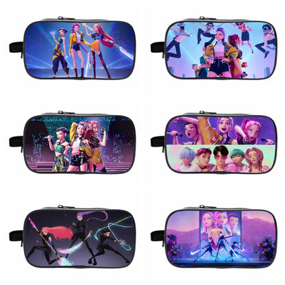 K-Pop Demon Hunters Pencil Case Large Capacity Double-Layer Student Pen Bag Trendy Stationery Organizer