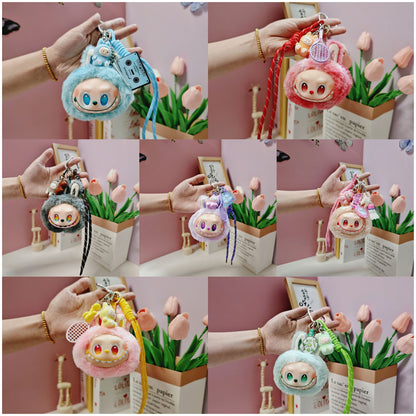 Plush Tie Dyed PVC Labubu Backpack Charm Keychain & Hanging Doll Accessory