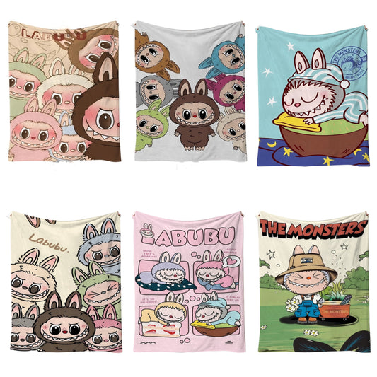 Labubu Cartoon Flannel Throw Blanket Soft Lightweight Blanket for Summer Naps & Air-Conditioned Rooms
