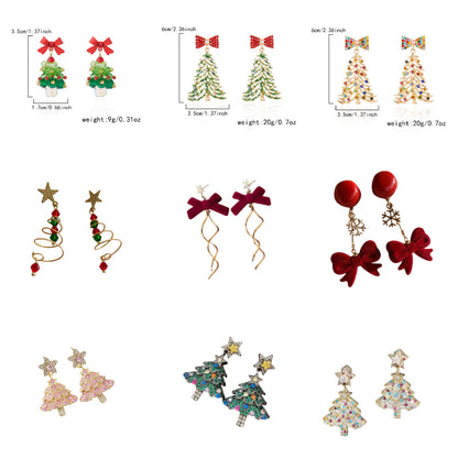 2025 Christmas New Design Velvet Bow Earrings Elegant Large Bow and Christmas Tree Festive Statement Earrings