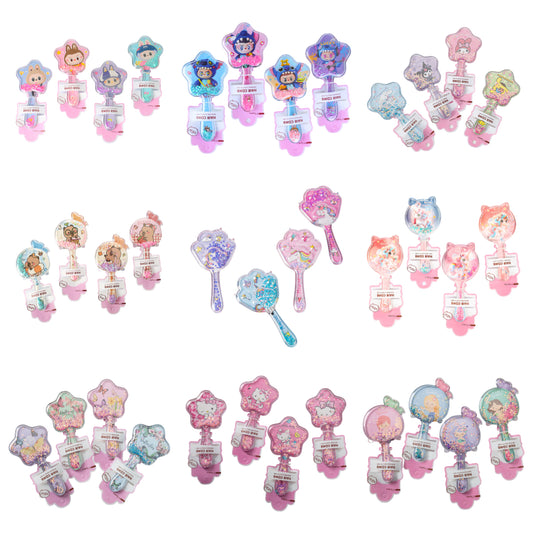 Kids Glitter Hair Brush Cartoon Princess Cushion Detangling Comb, Scalp Massage Brush Random Colors