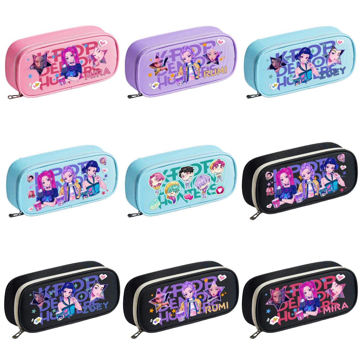 K-Pop Demon Hunters Pencil Case Large Capacity 3-compartment Pen Bag Trendy Stationery Organizer Office Supplies