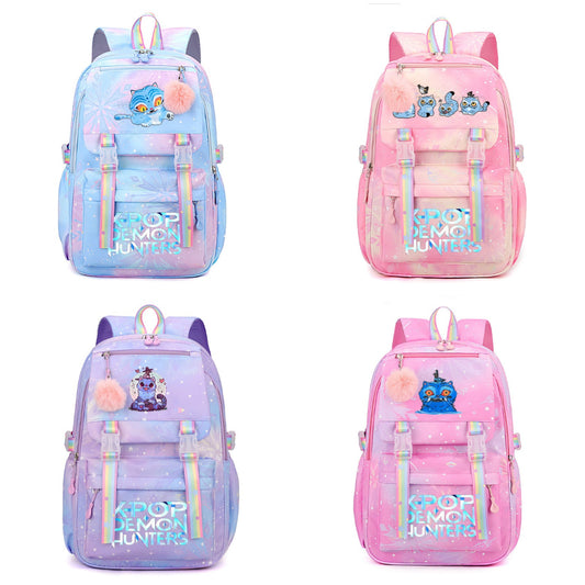 Kpop Demon Hunters Tiger Cartoon Backpack Rainbow Print Student School Bag