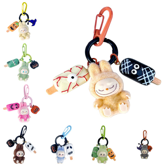 Labubu Halloween Flocked Mini Toy Keychain – Cute Gift Bag Charm & Car Key Pendant
