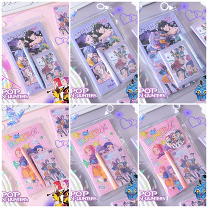 K-POP Demon Hunter Girl Group Stationery Set Notebook, Click Pen, Highlighter & Zipper Pouch for School or Office