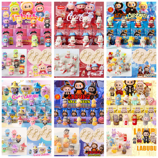 Labubu Flocked Vinyl Figure Halloween Collectible Toy Blind Box Surprise Trendy Desk Decor 12Pcs
