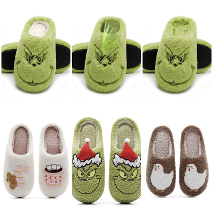 2025 Christmas Grinch Gingerbread Farm Chicken Plush Slippers Unisex Winter Cotton Home Slippers
