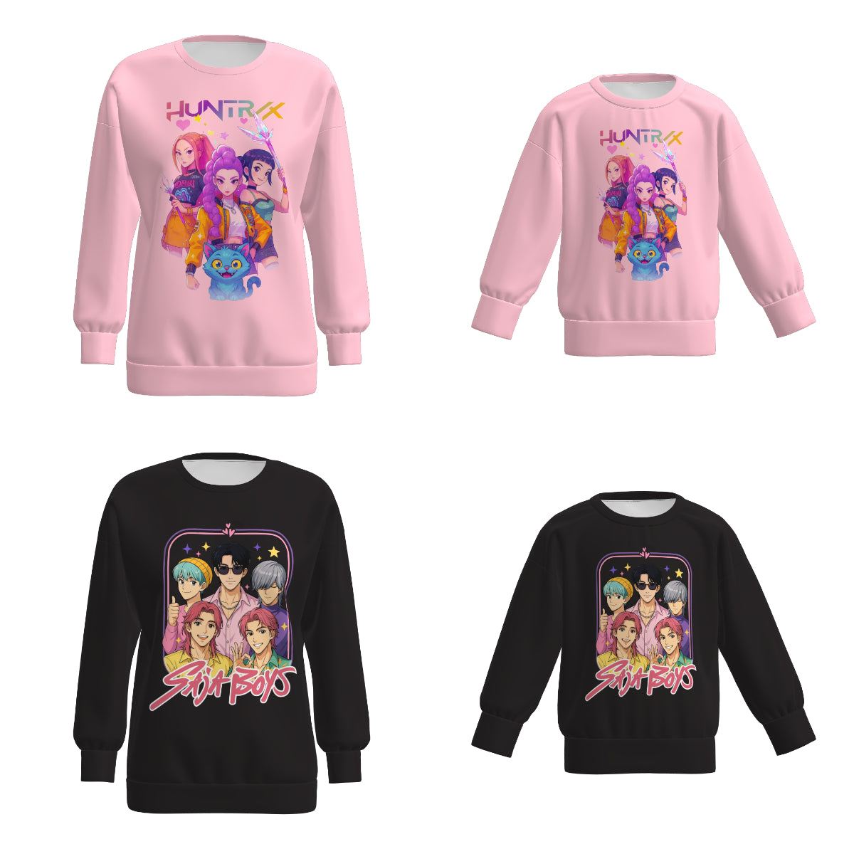 Mommy and Me Fall Kpop Demon Hunters Print Pink Black Tops