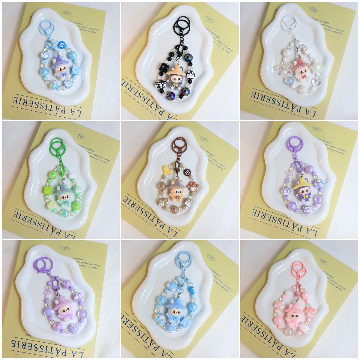 Flocked Labubu Keychain – Cute Character Bag Charm Pendant with Chain