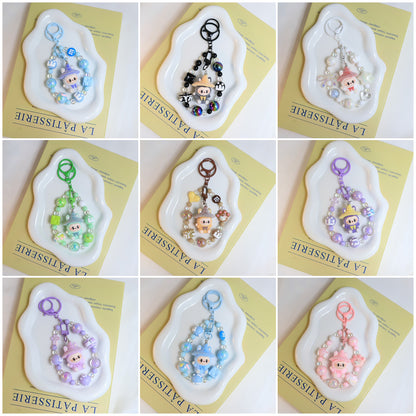 Flocked Labubu Keychain – Cute Character Bag Charm Pendant with Chain