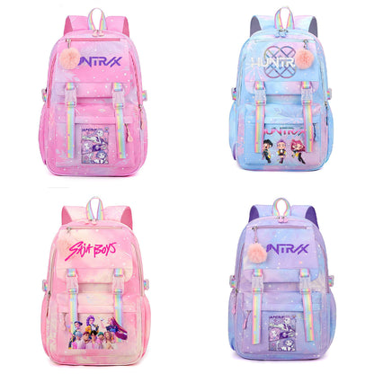 Kpop Demon Hunters Rainbow Print Backpack, Lightweight Student School Bag