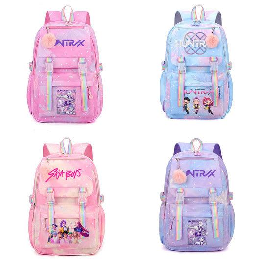 Kpop Demon Hunters Rainbow Print Backpack, Lightweight Student School Bag
