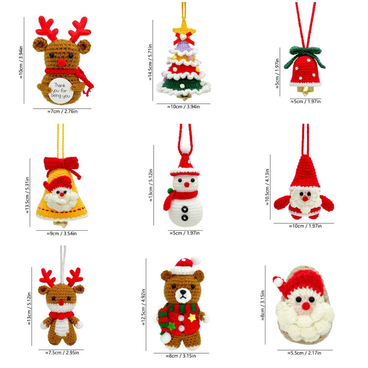 2025 Christmas Crochet Ornaments Knitted Mini Christmas Tree Decorations Hanging Car Charm