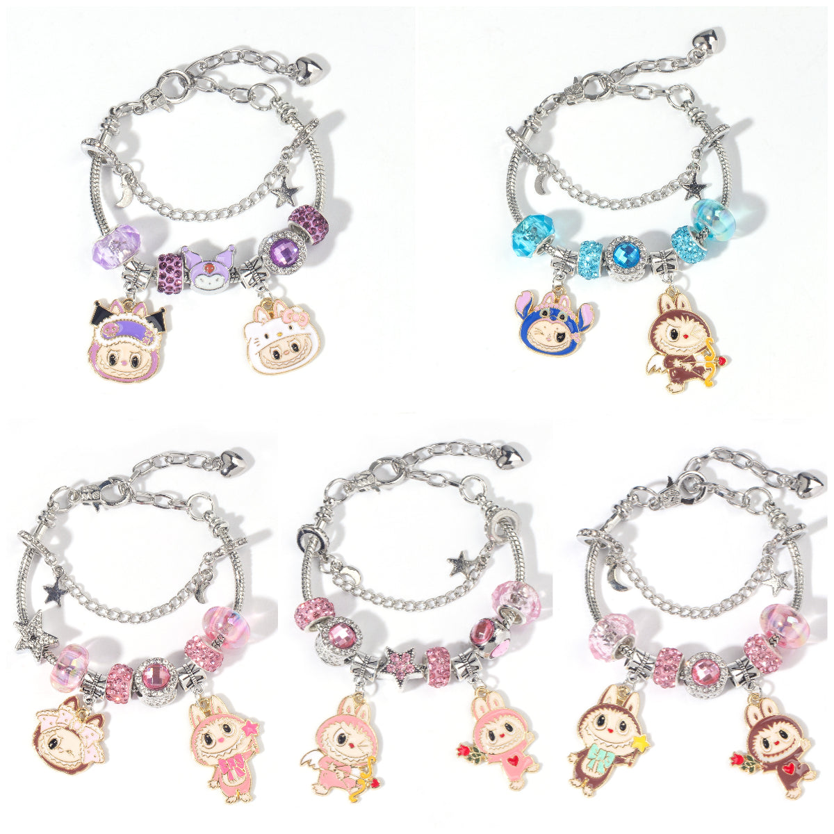 Labubu Beaded Charm Bracelet, Cartoon DIY Alloy Hand Chain for Women, Multiple Colors Available