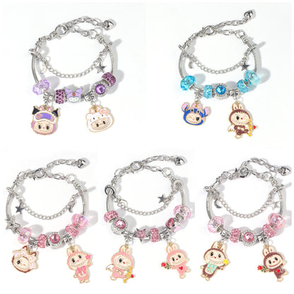 Labubu Beaded Charm Bracelet, Cartoon DIY Alloy Hand Chain for Women, Multiple Colors Available
