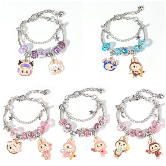 Labubu Beaded Charm Bracelet, Cartoon DIY Alloy Hand Chain for Women, Multiple Colors Available
